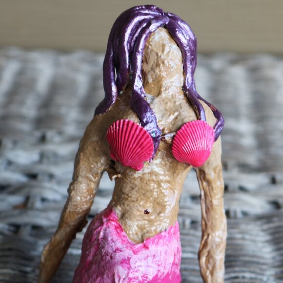 Shelf Sitter handmade clay/Paper Mache pink Mermaid OOAK - Picture 1 of 9